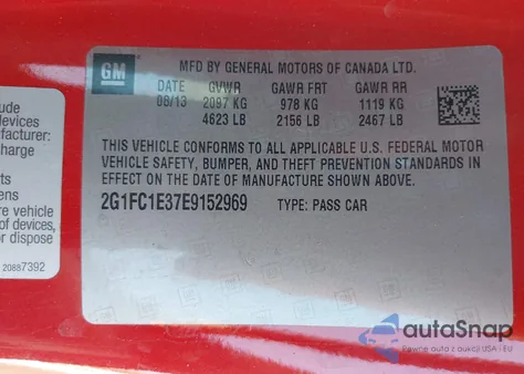 2014 Chevrolet Camaro 2Lt из США, поврежденный, VIN 2G1FC1E37E9152969